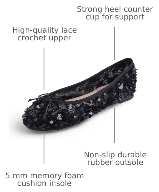 Image of FEVERSOLE Round Toe Lace Ballet Crochet Flats Women's Comfy Breathable Shoes