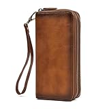 Genuine Leather: The stylish long wallet was made of premium genuine leather. It is durable, comfortable and luxury. Dimensions: L7.7*H3.9*W1.57inch(19.5*10*4cm), Weight:about 0.32kg(0.7lb). Dual-zipper Large Capacity Design: The double-zipper wallet...