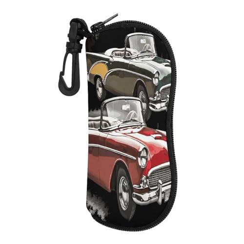AOPYTRBD Classic Car Roadsters Old Fashioned Sunglasses Case, Storage Bag Travel Organizer with Hook,Glasses Case Fits Most Glasses