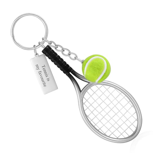 Custom Tennis Racket Keychain with Name Engraving