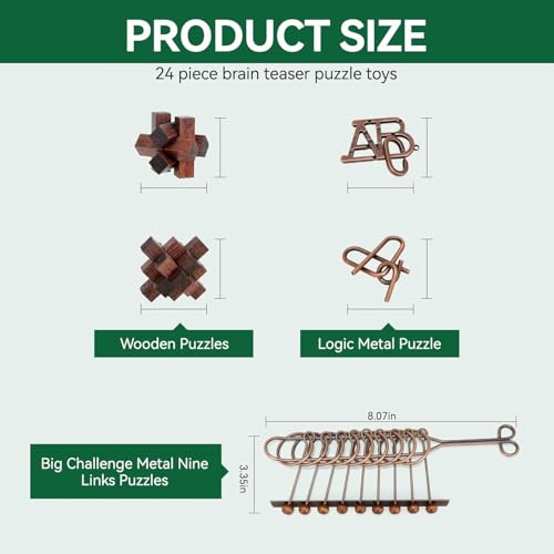 image for Mytothfy 24 Pcs Brain Teaser Puzzles for Adults - Metal Puzzles 3D Puz