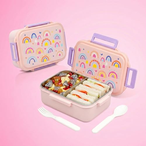Image of Tiffin Box for School - Lunch Box for Kids Boys - Snacks Boxes for Girls - 900 ml Stainless Steel Tiffin Box, Leak-Proof 4-Side Locks, BPA-Free Food-Grade Material with Removable Divider, Rainbow