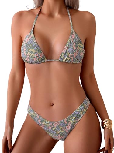 Image of ZAFUL Womens Halter Bikini Sets Triangle Bikinis High Cut Swimsuits 2 Piece Bathing Suits Sexy Swimwear