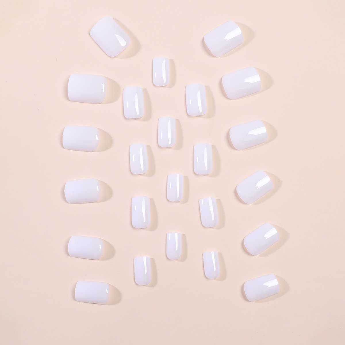 JUSTOTRY 24 Pcs White Solid False Nails Short Pattern,Milky Square Press on Nails,Glossy Fake Nails Medium for Nail Art,Pretty Squoval French Stick on Nail for Women and Teens Gifts - Image 2