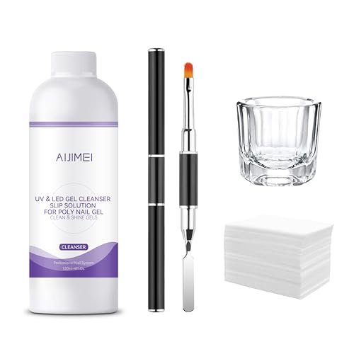 AIJIMEI Poly Gel Nail Slip Solution Set 120ml for Polygel Builder Poly Nails Hard Gel Cleanser Solutions 4Fl.oz with Nail Art Tool