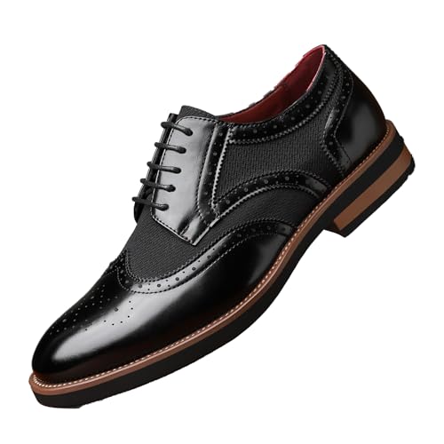 Men's Wingtip Oxford Dress Shoes Color Matching Punched Brogues Tuxedo Oxfords Comfortable Business Leather Shoes