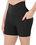 CHRLEISURE V Cross Waist Ribbed Biker Shorts with Pockets, High Waisted Gym Booty Workout Crossover
