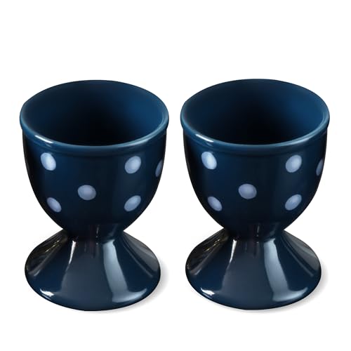 Image of Cinf Ceramic Egg Cups, Set of 2, Boiled Egg Holders for Breakfast, Blue | Set of 2 ceramic egg cups, easy to clean, elegant blue design for boiled eggs, breakfast serving and everyday dining