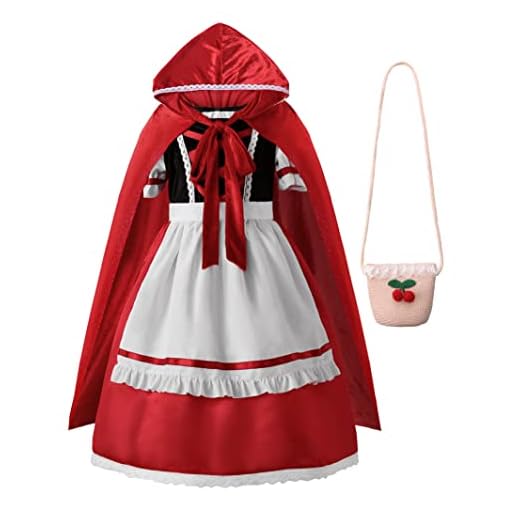 ReliBeauty Disfraz Caperucita Roja para Niña Disfraces de Carnaval y Halloween con Capa con Capucha y Bolso 11-12 años, 150