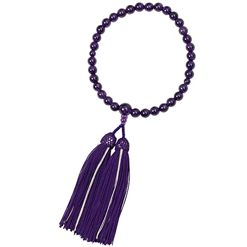 喜芳工房 京念珠 数珠 じゅず 念珠 紫水晶 アメシスト 8mm玉 正絹房 【 京都府伝統産業優秀技術 】 すべての宗派で使える 証明書付 紙箱付 日本製/パープル 紫 手作り念珠 葬式 葬儀 墓参り 法事