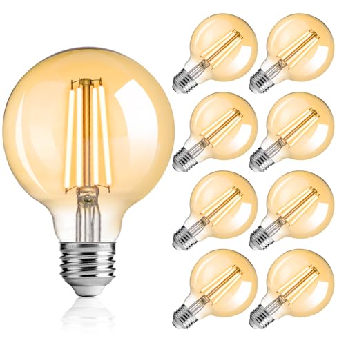 Image of FLSNT G25 Clear LED Bulbs, 40W Eqv, 400LM, 2700K, E26, 8 Pack | Dimmable, CRI90+, amber glass, UL listed, instant on, for bathroom vanity, mirror lighting, living room decor