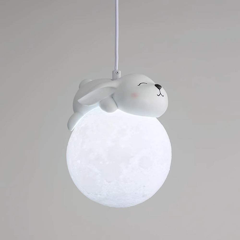LEOSHI Lampe suspendue en forme de lune 3D pour chambre d'enfant, à intensité variable, en forme d'animal, de dessin animé, de planète, en résine, petite boule de lait blanche mignonne, lustre pour