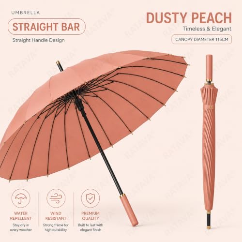 Image of Extra Large 24 Ribs Golf Umbrella - Automatic Open Long Handle, Heavy Duty Windproof Double Canopy, Waterproof & UV Protection Stick Umbrella for Men & Women 1pc