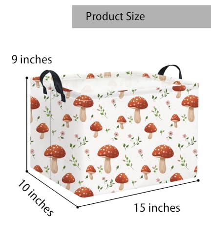 Image of Rectangular Baby Kids Storage Basket for Home Kitchen Girls Cute Toy Storage Bin Organizer Shelf Book Room Decor(Mushroom)