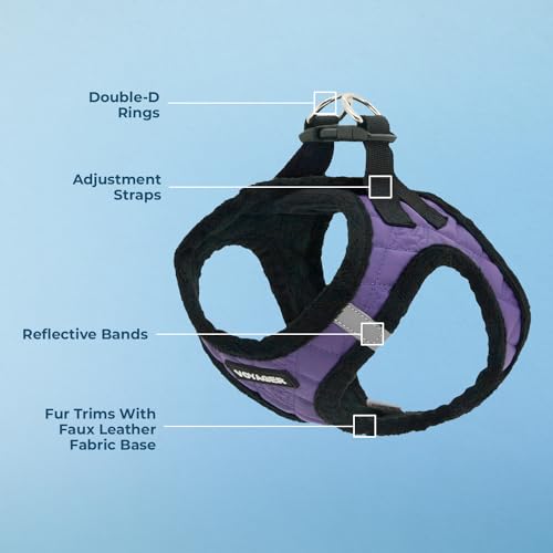 Image of Best Pet Supplies - All Weather Plush, Reflective, No Pull Harness for Small, Medium Dogs, Cats - Secure with Hook & Loop Fastener, Buckle, Double D-Rings - Purple Faux Leather, XS