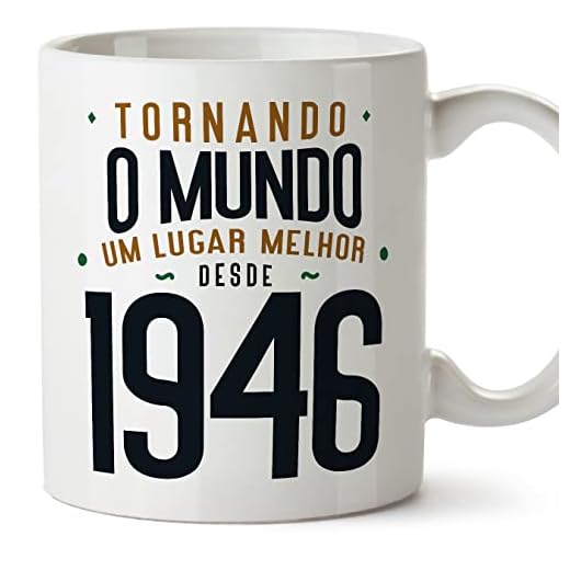 MUGFFINS Tazas 1946 Cumpleaños - En Portugués - Tornando o Mundo um Lugar Melhor - 11 oz / 330 ml - Regalo original y divertido