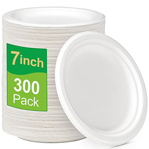 GREENESAGE 300 Pack Paper Plates Bulk, 7 inch Small Paper Plates, 100% Compostable Plates Eco Friendly Disposable Plates, White Paper Plates for Party Wedding Birthday, Paper Dessert Plates GREENESAGE 300 Pack Paper Plates Bulk, 7 inch Small Paper Plates, 100% Compostable Plates Eco Friendly Disposable Plates, White Paper Plates for Party Wedding Birthday, Paper Dessert Plates