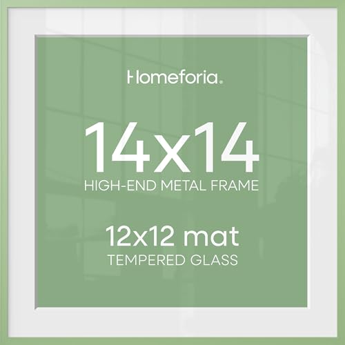 Image of Homeforia 14x14 Picture Frame Sage Green, High End Metal 14 x 14 Square Poster Frames with Mat 12 x 12 Photo, 14x14 Frame Matted to 12x12 Art, 14by14 Hanging Frames, Tempered Glass, Wall Kit, Set of 1