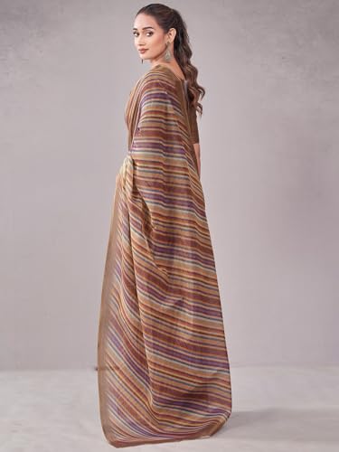 Image of Satrani Women's Shimmer Silk Printed Saree with Unstitched Blouse Piece