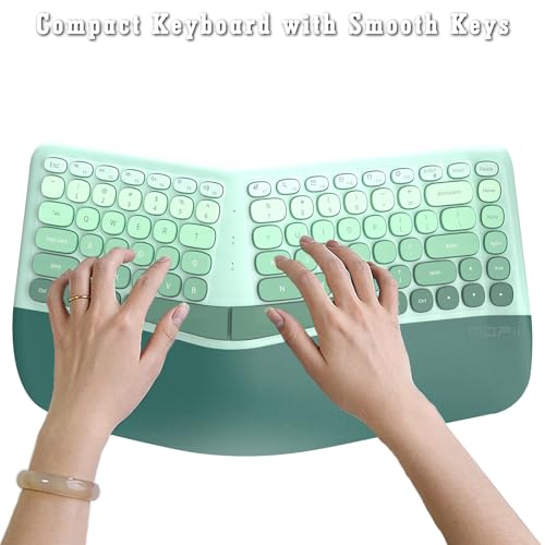 MYKYLIN Wireless Keyboard and Mouse Combo, 84-Key Ergonomic Membrane Keyboard Curved Split Keys with Wrist Rest & 6-Key Vertical Mouse, Cordless Set for Win/Mac, Mint Green (AAA Batteries Included) — view 4