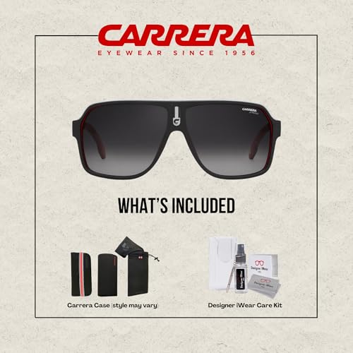 Carrera CA1001/S 0BLX/9O 62MM Matte Black Red/Dark Gray Gradient Plastic Aviator Sunglasses For Men/Women + BUNDLE with Designer iWear Kit4
