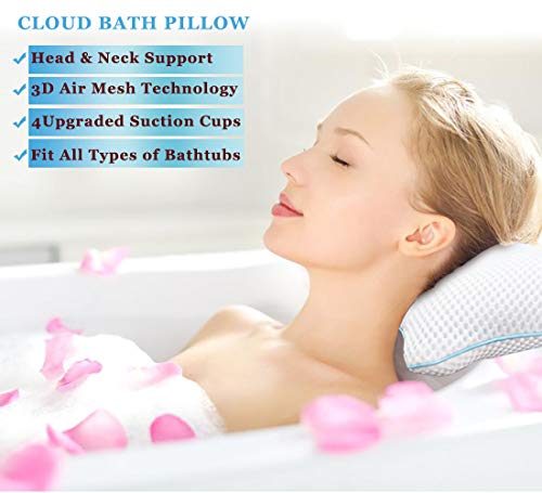 Non Slip Bath Pillow, Luxury Spa Bathtub Head & Neck Rest Support, Permeable Quick Drying Air Mesh Tub Pillow With 4 Large Suction Cups, Fits Any Tubs, Soft And Relaxing #TOP1