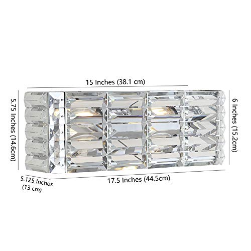 Image of JONATHAN Y 17.5 inch Chrome Modern Crystal Vanity Light, LED Bathroom Wall Sconce, 2-Light Fixture for Mirror, Glam Lighting with Clear Crystal Shade, Art Deco Makeup Wall Lamp (JYL7539A)
