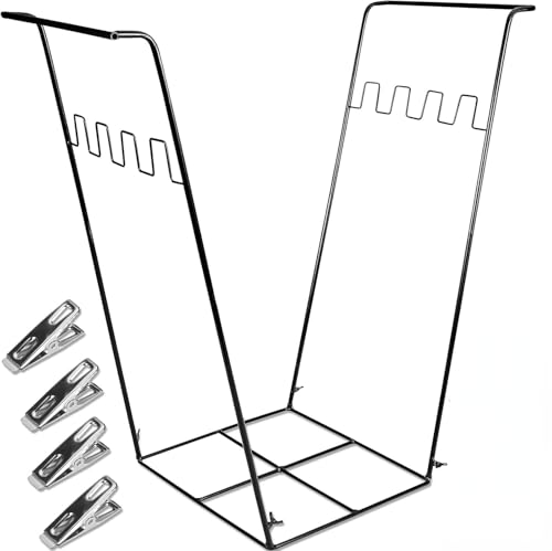 DTEPFUEN Trash Bag Holder Stand, Outdoor Garden Garbage Bag Holder Holds 30-45 Gallon Bags, Metal Leaf Bag Holder Stand with 4 Fixing Clips and 2 Garbage Bags, For Outdoor Yard Camping Garden Lawn