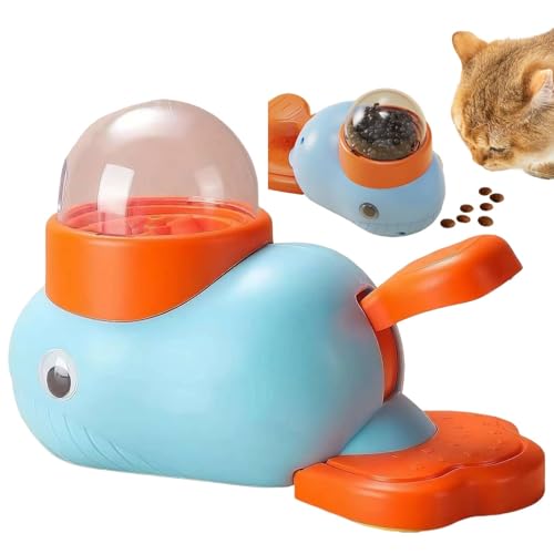 猫おやつスロットマシン、猫スロットマシン おやつディスペンサー、猫のパズルおやつディスペンサー、猫のおやつディスペンサーおもちゃ、屋内猫用ペダル作動パズルフィーダー ? 耐久性、安全&お手入れ簡単(ブルー)