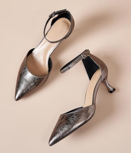 LizFoYa Women D’Orsay High Heels Metallic Leather Closed Pointy Toe Evenning Party Ankle Strap Shoes2
