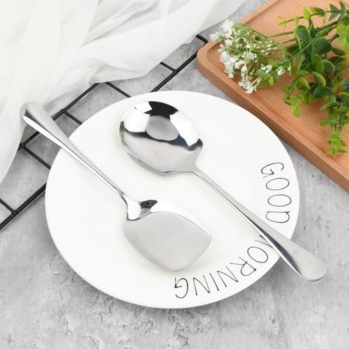 Dokeno Cucchiaio da servizio grande in acciaio inossidabile, 2 pezzi, cucchiai da servizio a manico lungo a buffet, cucchiaio per pala, per ristorante e banchetti (argento) - immagine 5