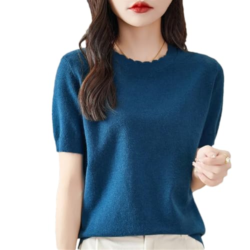 Women Cashmere Short Sleeve Sweater O-Neck Pullover Knitted Tops