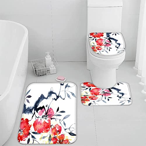 Badematten Set 3 teilig 50x80 Tinte Landschaft Badezimmerteppich Set 3D WC Vorleger Set rutschfeste Badematte…