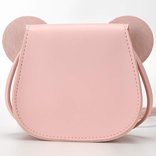 QiMing Mouse Ears Bow Crossbody Bag, Bolso de PU para niños, niñas y niños pequeños