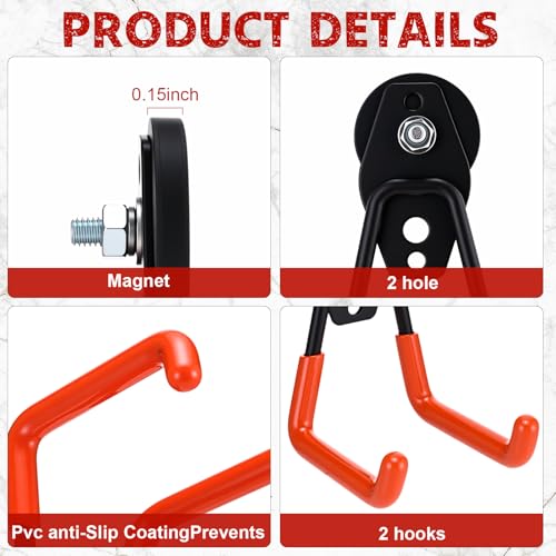 Image of Landhoow 22 Pcs Large Magnetic Hooks Heavy Duty Garage Magnet Hooks Strong Storage Utility Magnetic Hangers with Anti Slip Rubber Coating for Indoor and Outdoor Hanging (Orange)