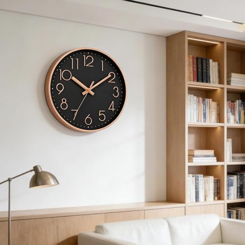Image of DAXSMY Wall Clock 8 Inch Black Decorative, Battery Operated Silent