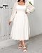 Plus Size Women's White Midi Casual Flounce Long Puff Sleeve Suqare Neck Smocked Women's Tiered Spring A-Line Flowy Dresses