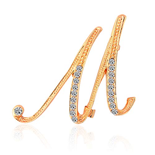 Image of BeeGift Letter Brooch Pins Initial Rhinestone Brooch for Women Crafts,Rhinestone Crystal Lapel Pin Brooches Gold A-Z 26 Letters