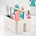 mDesign Plastic Portable Shower Caddy Divided Basket Bin Storage Organizer with Bamboo Handle for Bathroom, Dorm, Shelf & Cabinet Holds Shampoo, Conditioner - Aura Collection, Cream/Natural