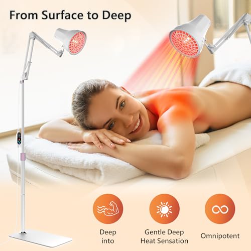 150W Floor Infrared Lamp, 660nm Red Light & 810-1000nm Infrared Light Lamp, 3 Power Settings & 10-90Mins Timer, Flexiable Adjustable Height and Angle, for Relaxation at Home - Image 3