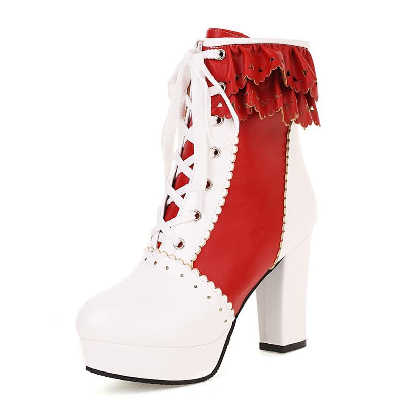 Bellirala Womens Lolita Platform Lace Up Chunky High Heel Boots Zip Up