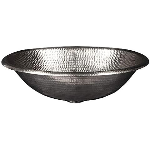 Premier Copper Products LO17REN 17" Oval Self Rimming Hammered Copper Bathroom Sink in Nickel Cover