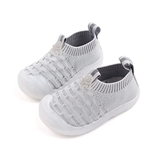 Girls Leisure Shoes Mesh Shoes Breathable Soft Sole Sport Shoes Socks Shoes Toddler Girl Tennis Shoes (Grey, 18)2