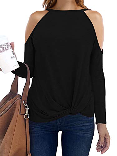 Sarin Mathews Womens Halter Neck Tops Casual Loose Tunic Cold Shoulder Shirts Long Sleeve Twist Knot Blouses Black S Sarin Mathews Womens Halter Neck Tops Casual Loose Tunic Cold Shoulder Shirts Long Sleeve Twist Knot Blouses Black S