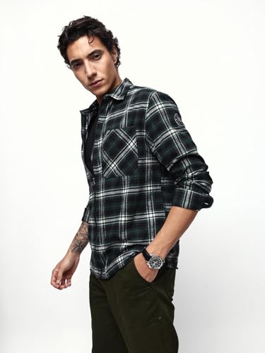 Image of Dennis Lingo Men's Flannel Checks Spread Collar Relaxed Fit Casual Shirt
