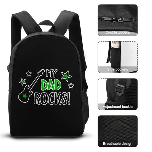 Guitar My Dad Rocks Classic Backpack Lunch Bag Pencil Case 3 Piece Set Travel Daypack3