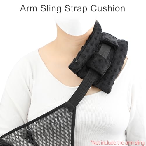 Upgrade Neck Pad Strap Cushion Pillow for Arm Sling Comfort Shoulder Support Pad Rotator Cuff Replacemet Surgery Elbow Brace Carry Padded Cover Broken Wrist Hand Injury Cast, Minky Dot Black - Thumbnail 3