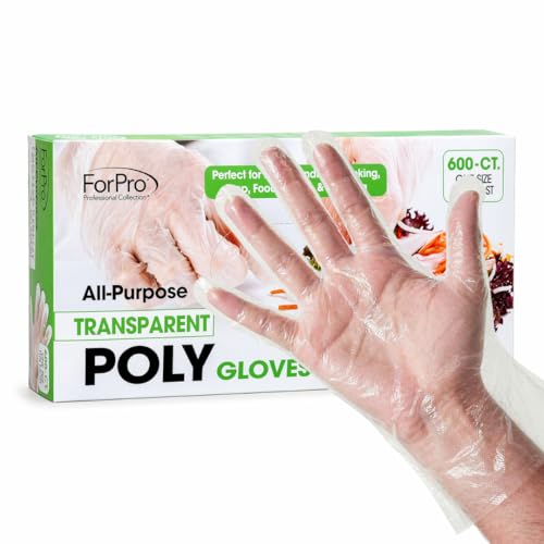 Image of ForPro Disposable Poly Plastic Gloves, Food-Grade, BPA /Latex /Powder-Free, Lightweight, One Size, Ideal For Cooking