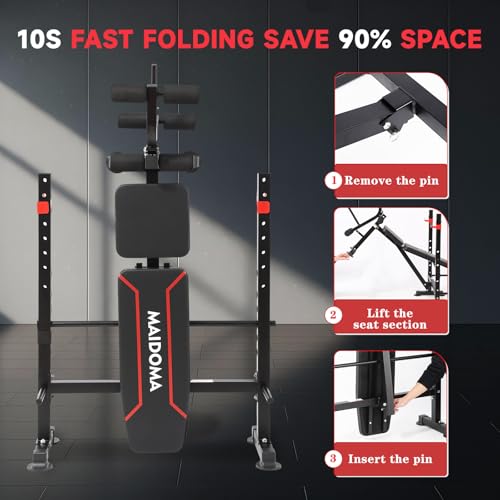 Image of MAIDOMA 1500LBS Foldable 8 IN 1 Weight Bench Set, Adjustable Flat Incline Decline Bench Press with Upgraded Wide Squat Rack and Leg Extension for Full Body Home Gym Workout (US Stock)