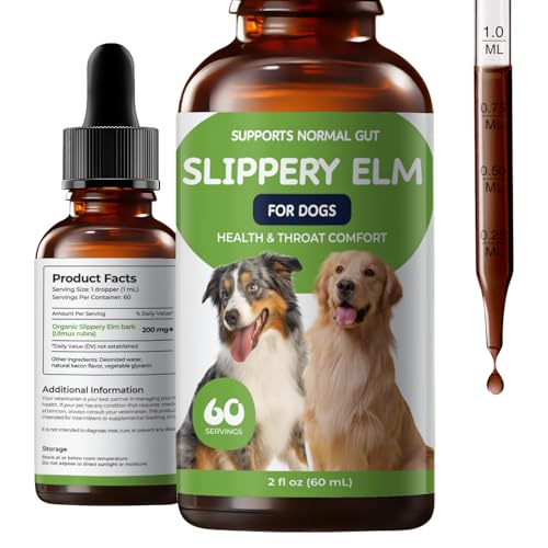 Homibabis Slippery Elm for Dogs Liquid Drops Organic Slippery Elm Bark Extract for Digestive & Throat Comfort Bacon-Flavored Herbal Dog Supplement 2 fl oz